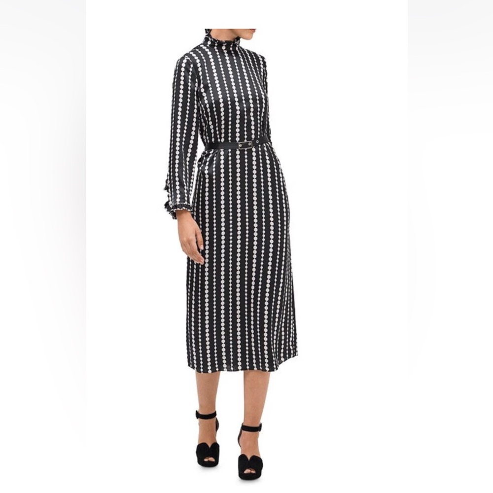 NWOT Kate Spade Pearl drops ruffle high neck long sleeve silk midi belted dress